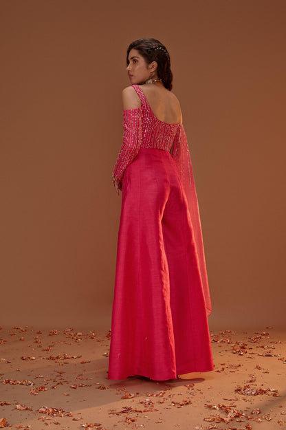 HOT PINK PALAZO WITH DRAPED CROP TOP