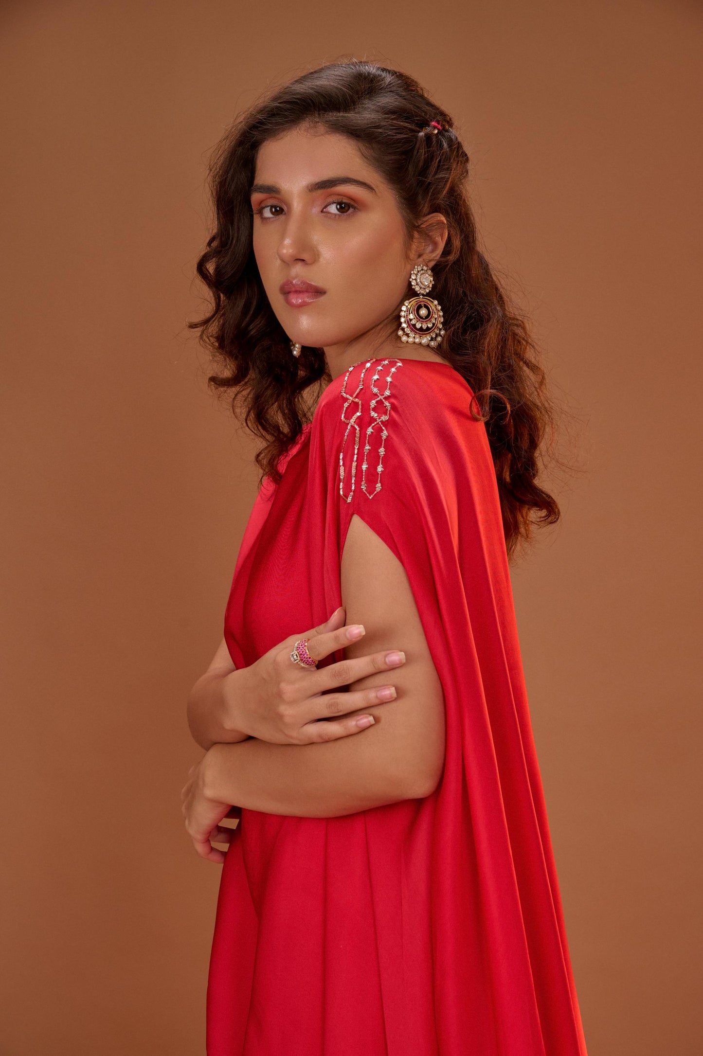 RED PLEATED KAFTAN