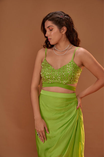 GREEN DHOTI WITH BUSTIER