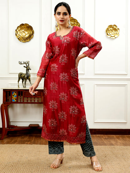 BURGUNDY CHANDERI SILK KURTA SET