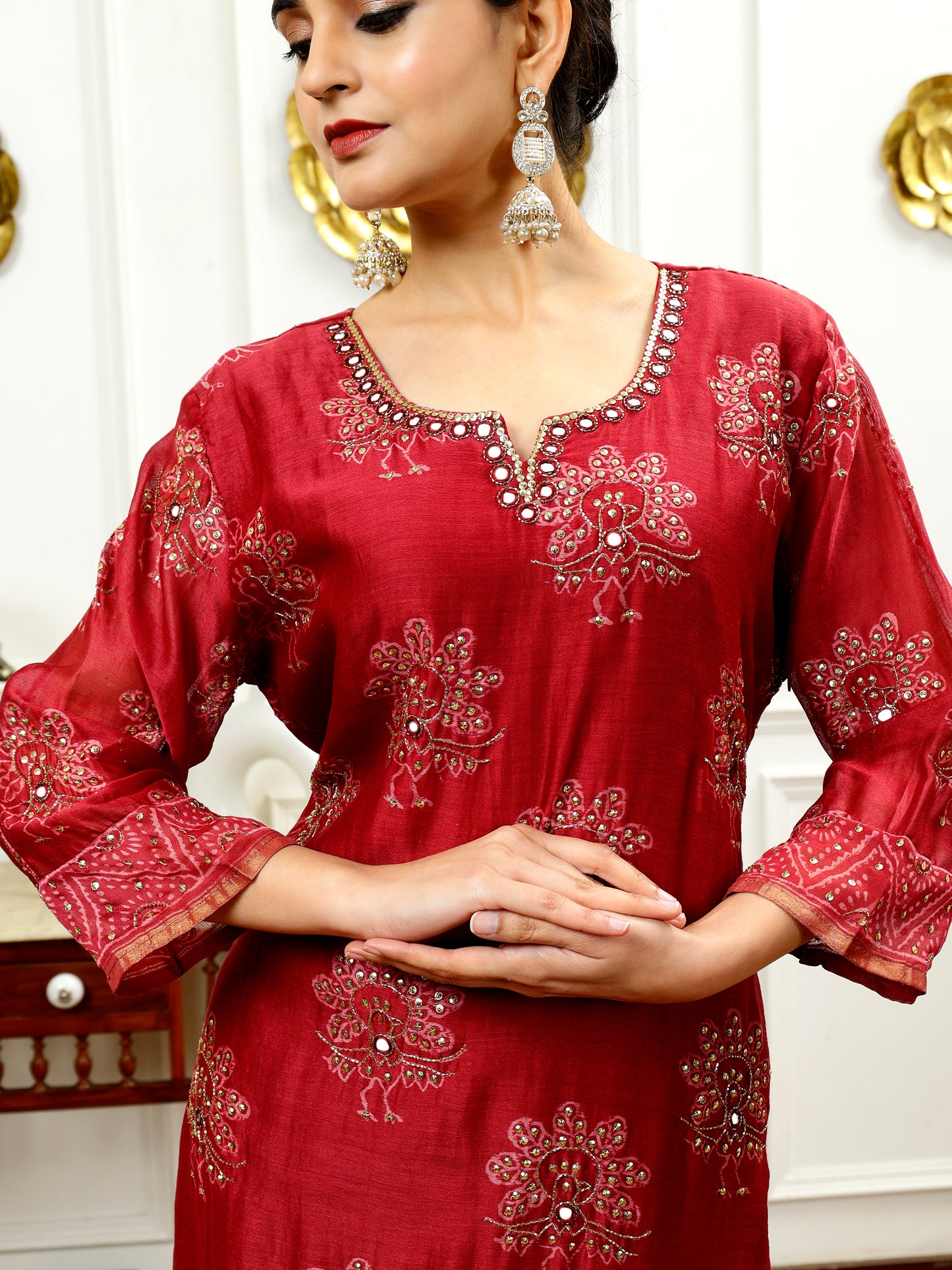 BURGUNDY CHANDERI SILK KURTA SET