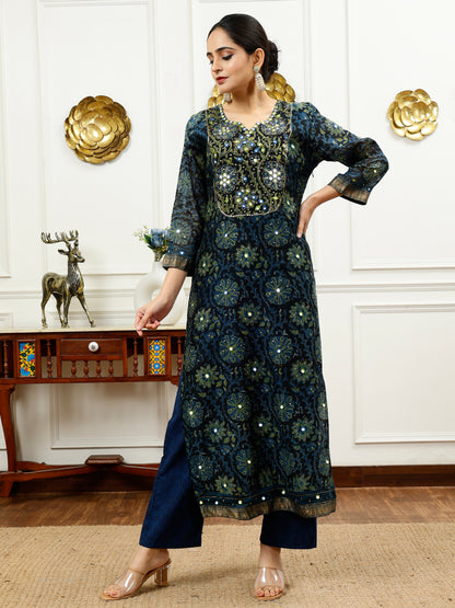 BLUE SILK KURTA SET