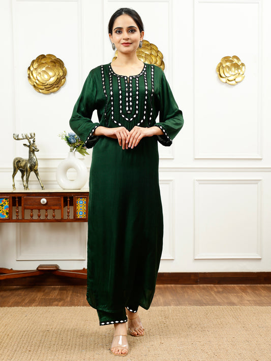 GREEN SILK KURTA SET