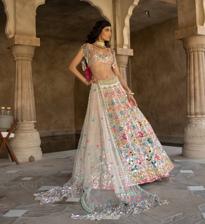 MULTICOLOURED FLORAL PATTERN LEHENGA