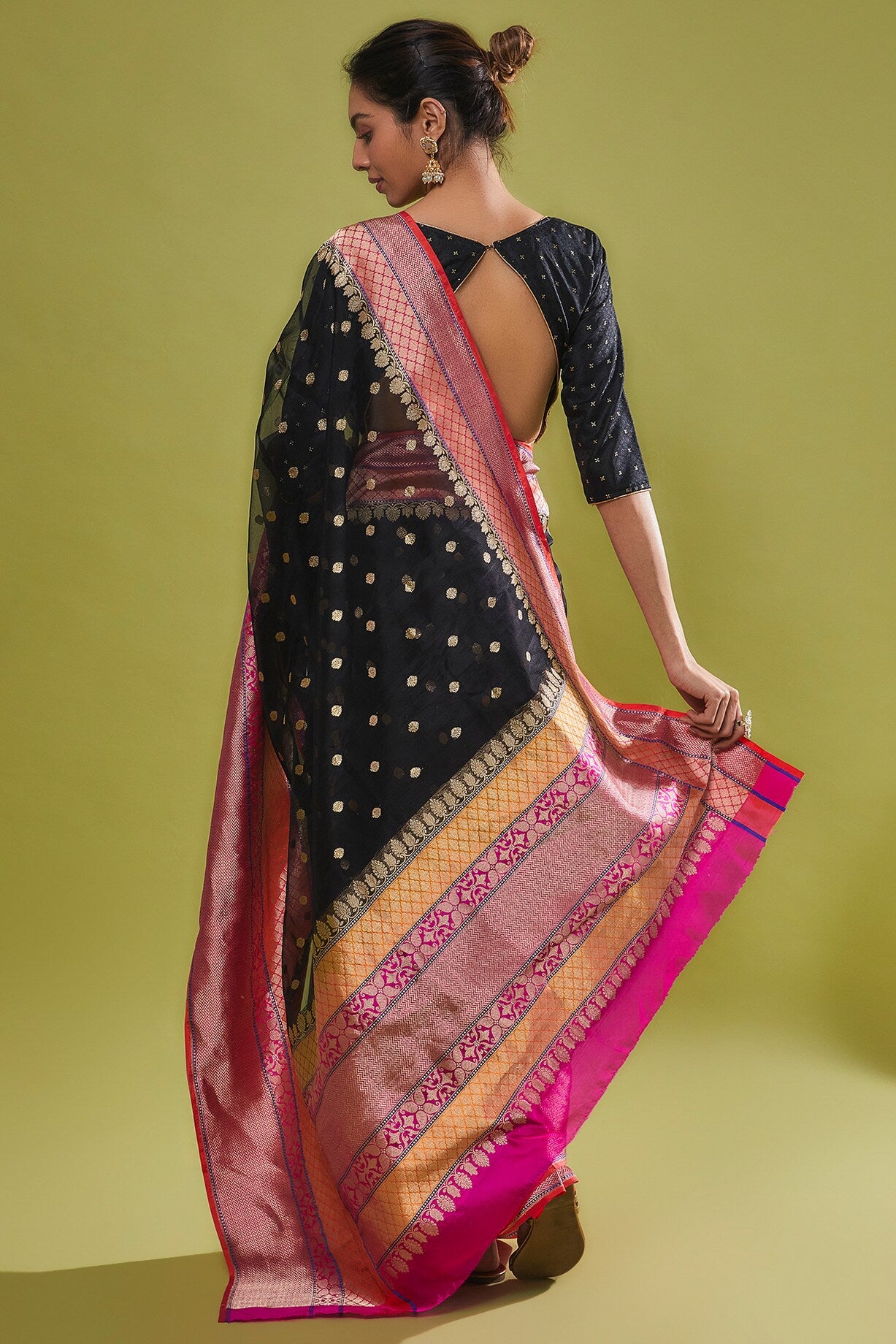 BLACK KORA SILK SAREE