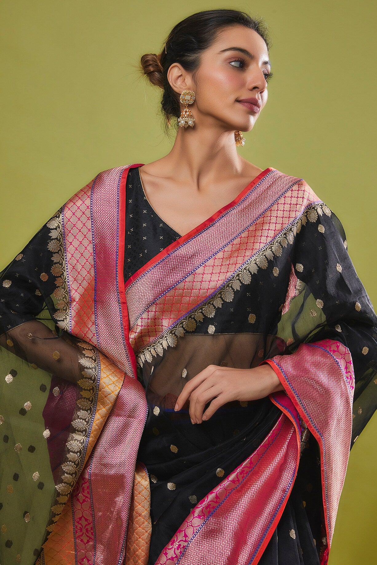 BLACK KORA SILK SAREE