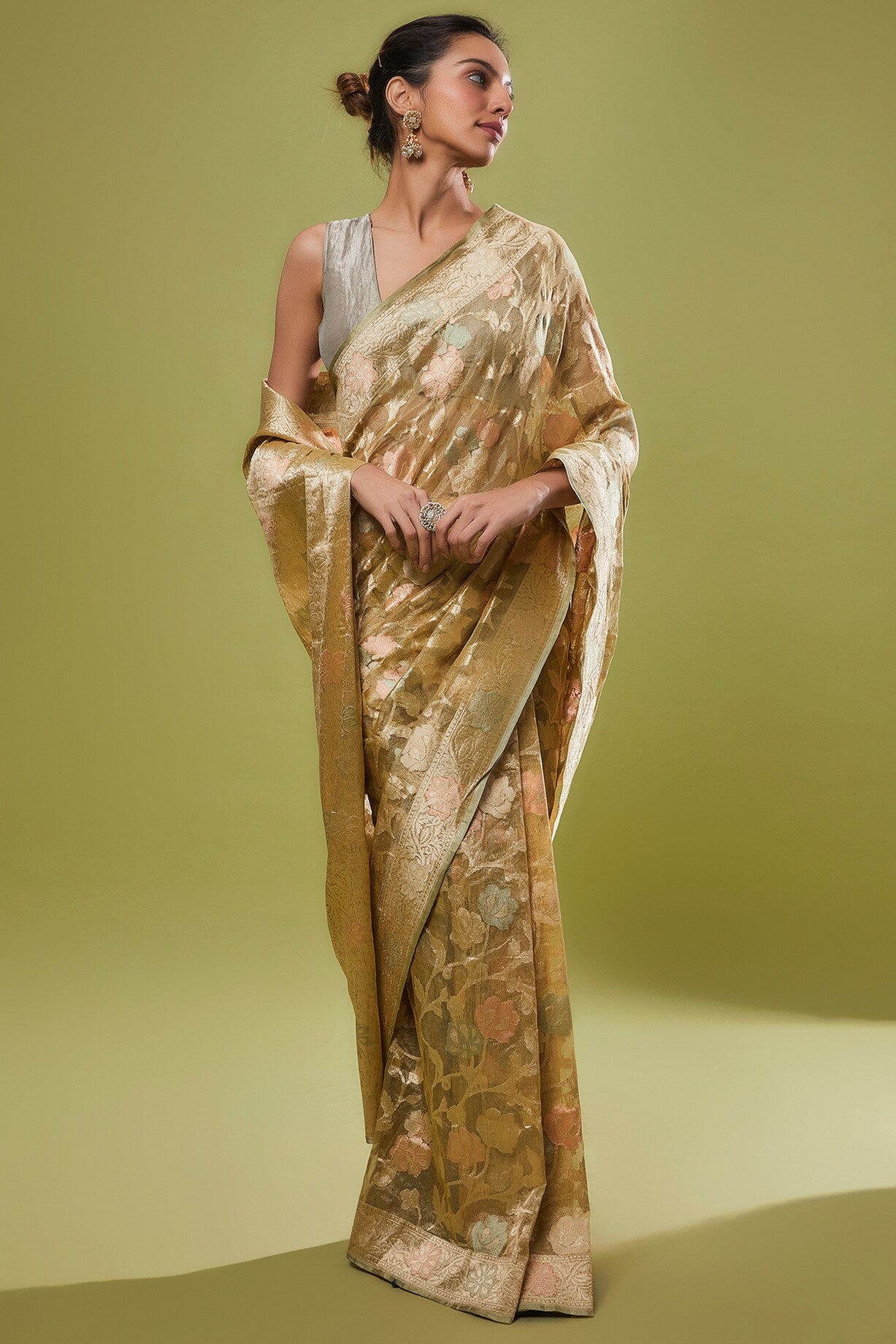 PISTA GREEN NET SAREE