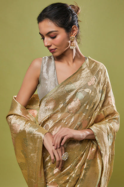 PISTA GREEN NET SAREE