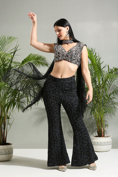 BLACK THREAD AND MIRROR HAND EMBROIDERED PALAZZO SET