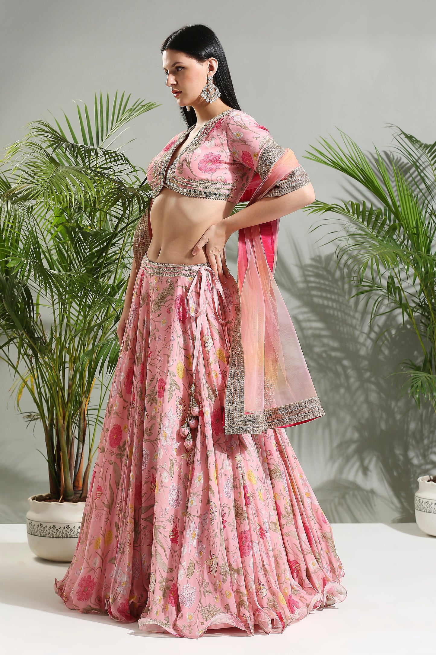 BLUSH PINK FLORAL LEHENGA SET