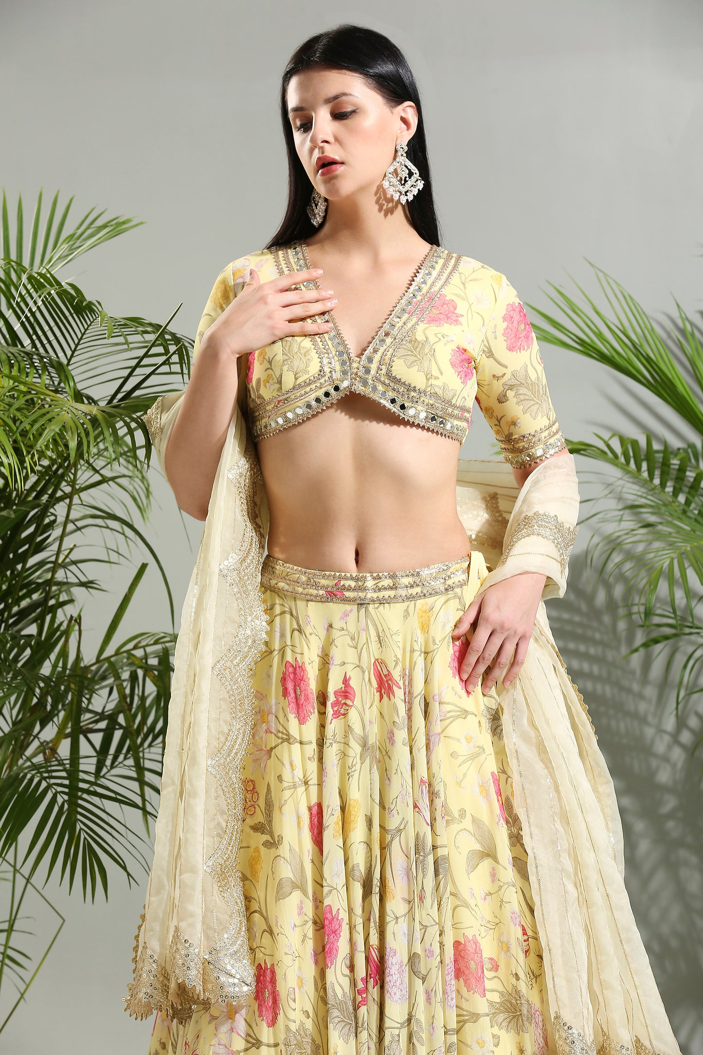 YELLOW FLORAL LEHENGA SET