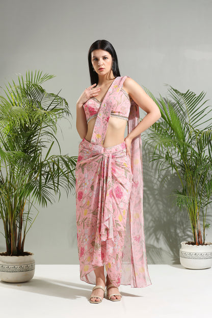 BLUSH PINK SLIT SAREE