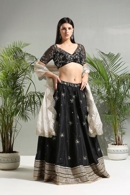 BLACK MIRROR EMBROIDERED LEHENGA SET