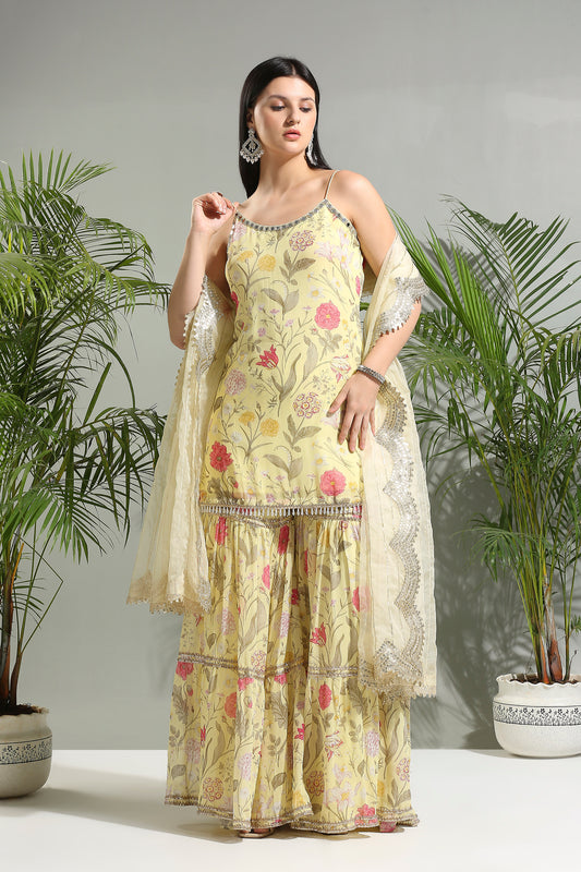 YELLOW FLORAL SHARARA SET