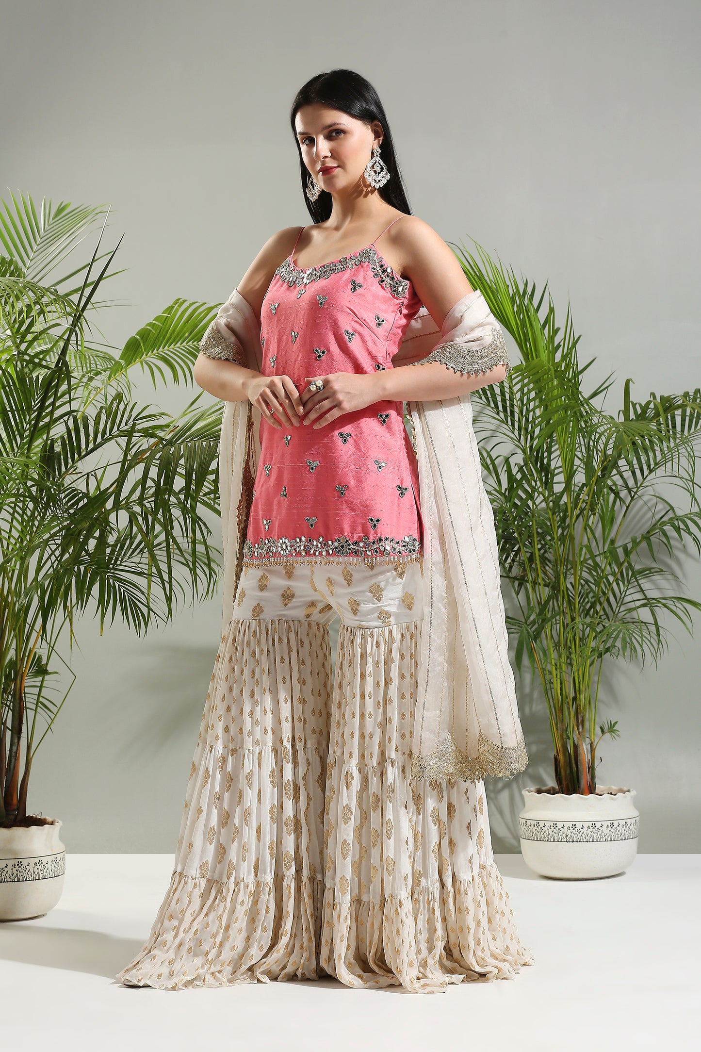 BLUSH PINK AND IVORY SHARARA SET