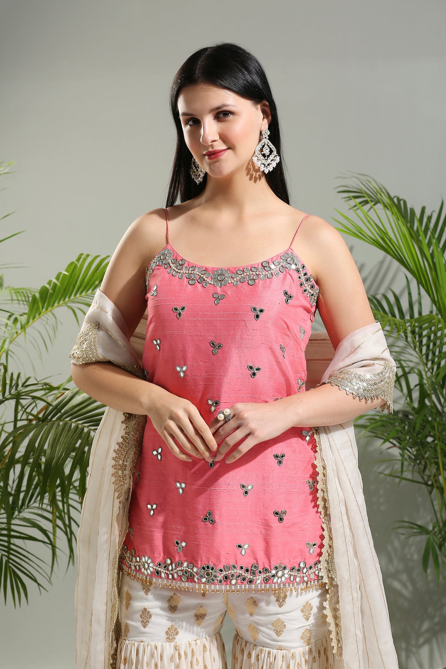 BLUSH PINK AND IVORY SHARARA SET