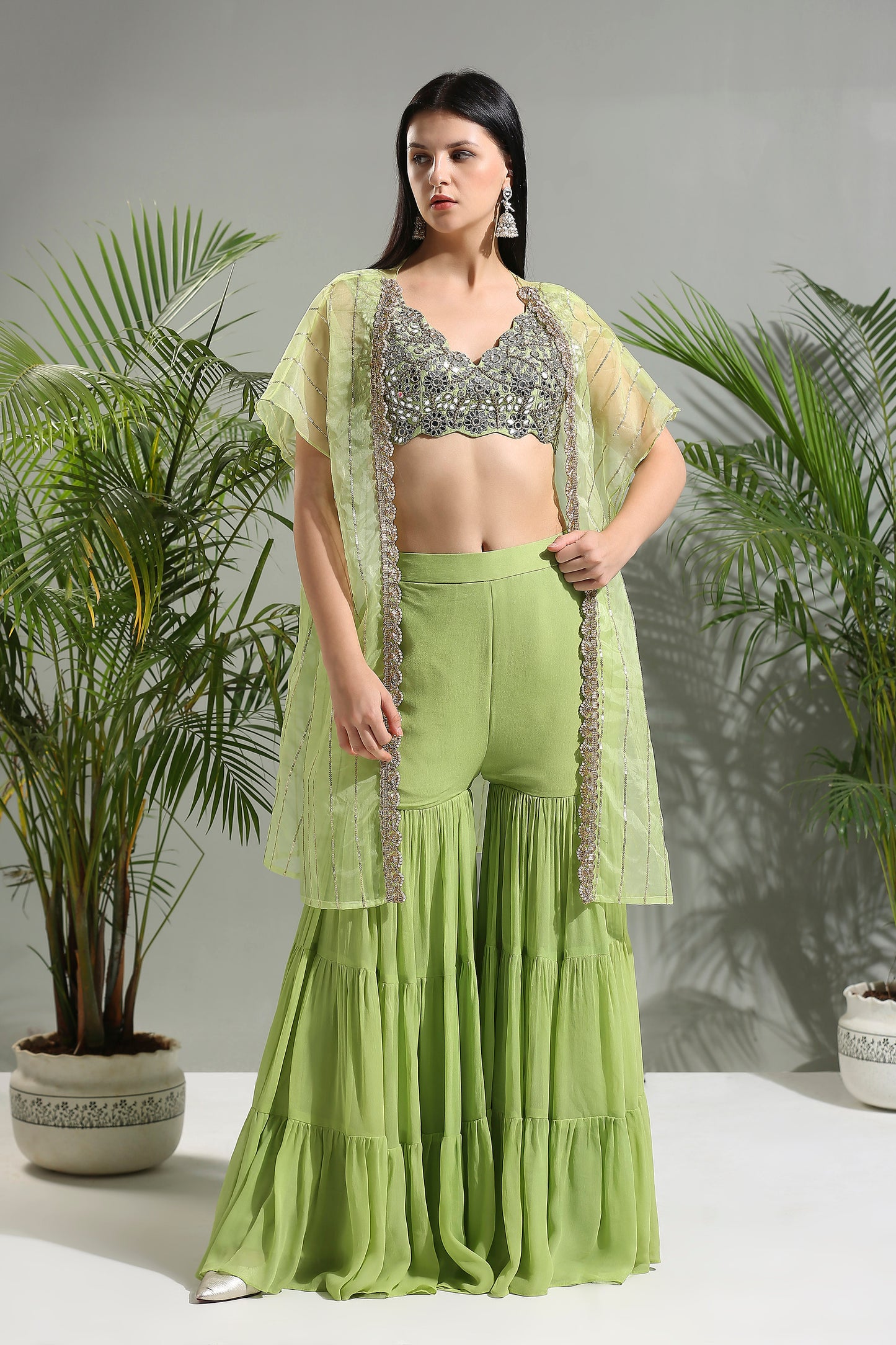 OLIVE GREEN SHARARA SET