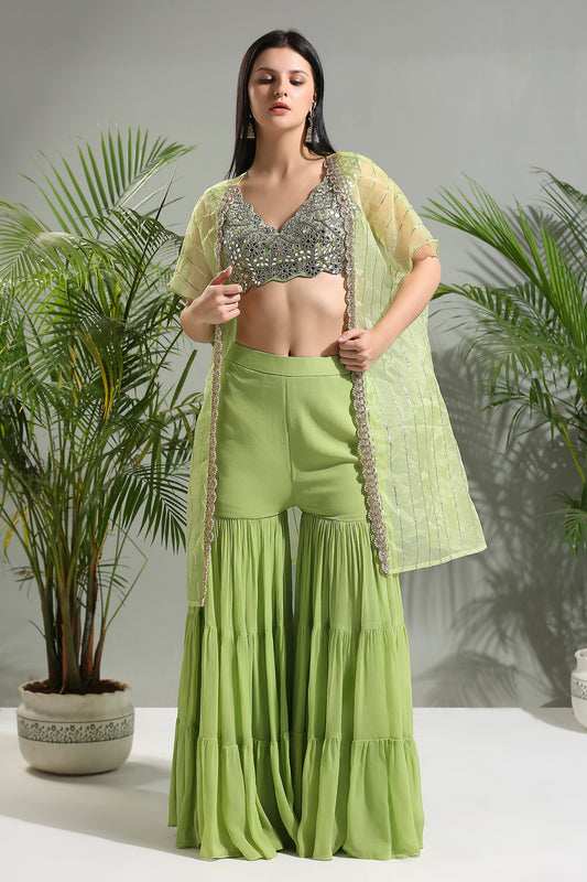 OLIVE GREEN SHARARA SET