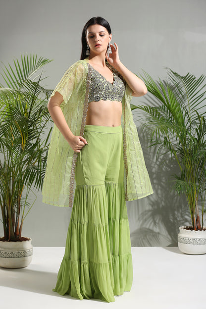 OLIVE GREEN SHARARA SET