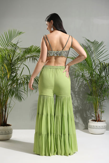 OLIVE GREEN SHARARA SET