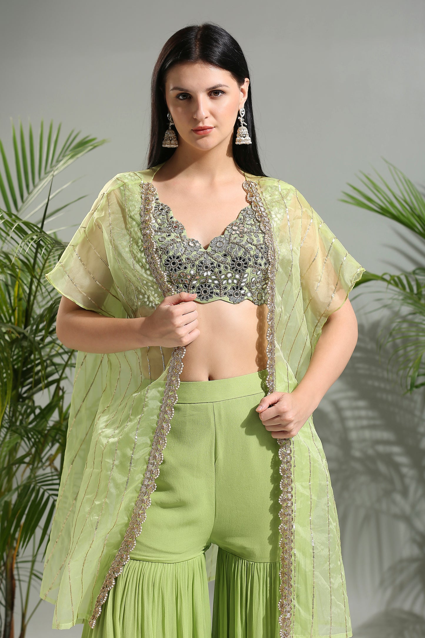 OLIVE GREEN SHARARA SET