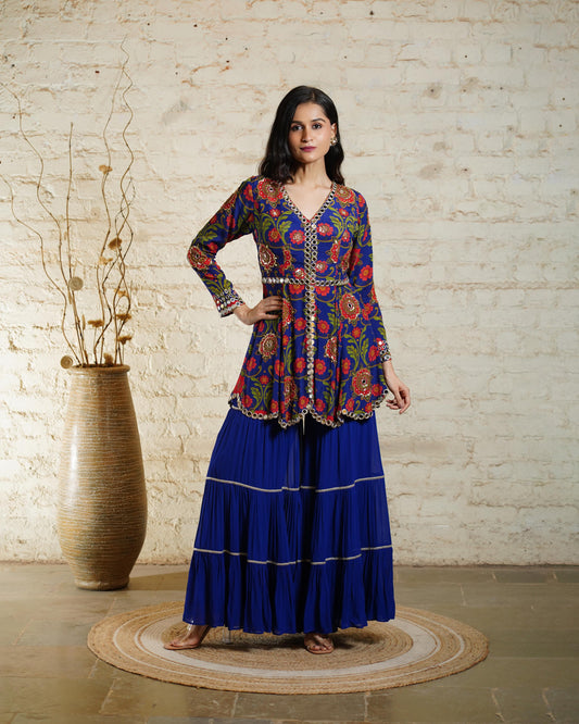 ROOH BLUE PEPLUM & SHARARA