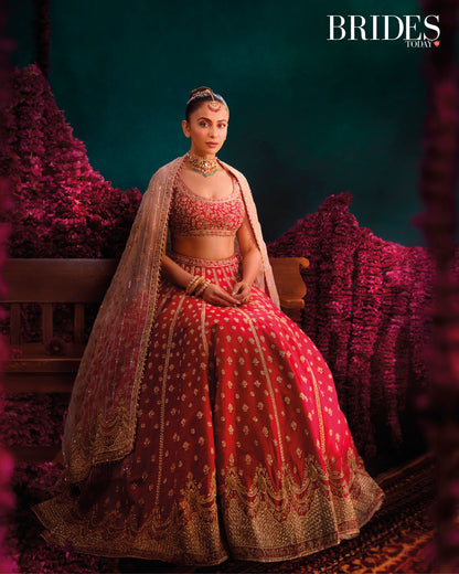 NOORBANO - HOT PINK LEHENGA SET WITH BLOUSE & DUPATTA