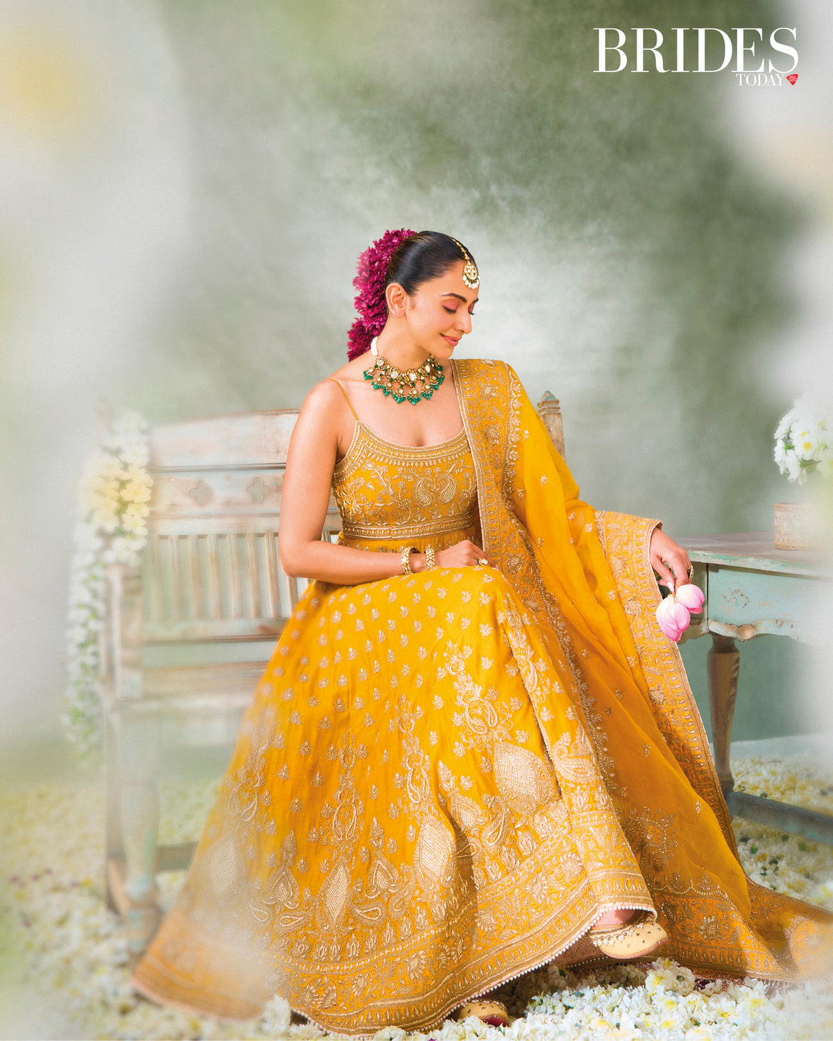 AFRAA - MUSTARD ANARKALI SET WITH PALAZZO & DUPATTA