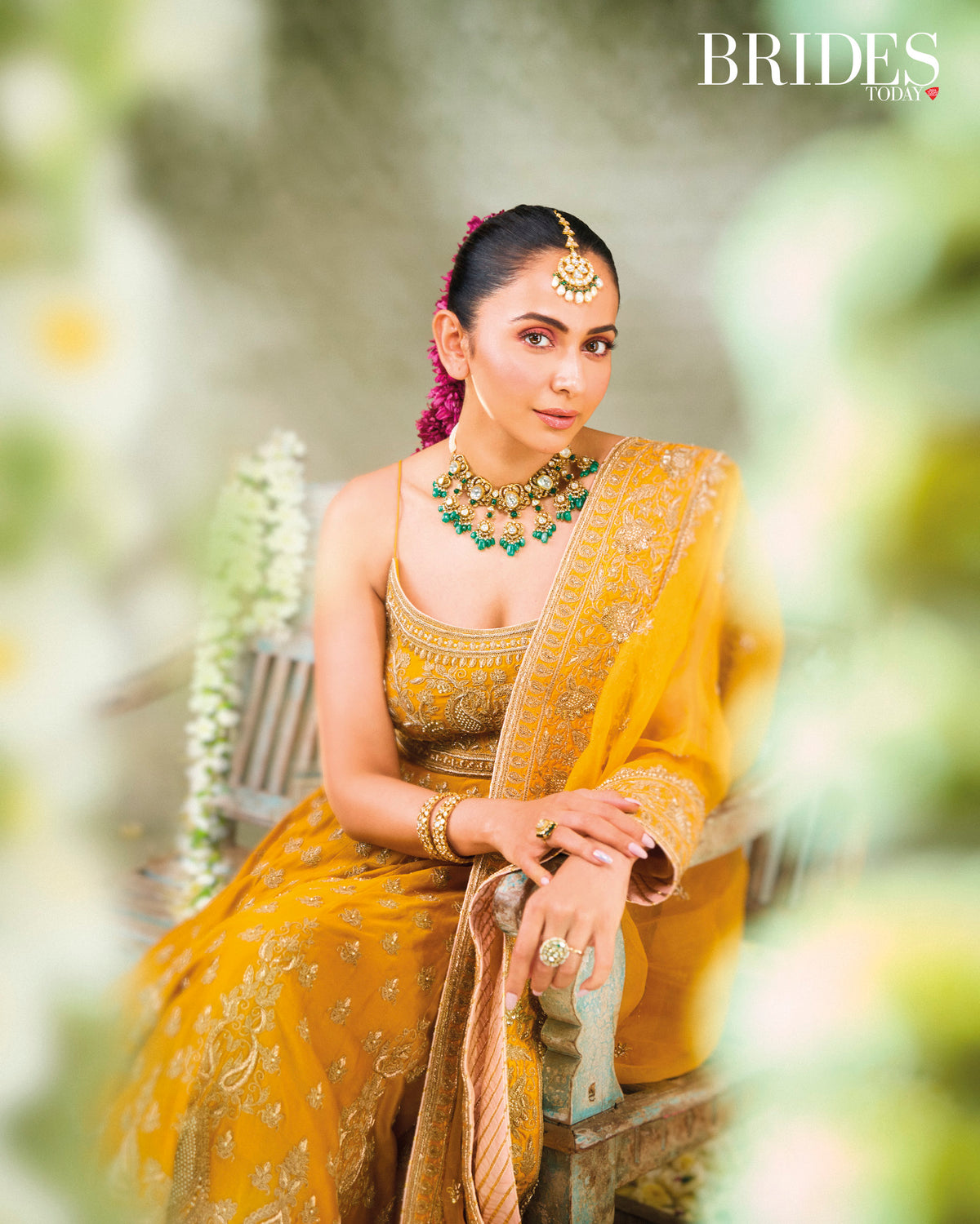AFRAA - MUSTARD ANARKALI SET WITH PALAZZO & DUPATTA