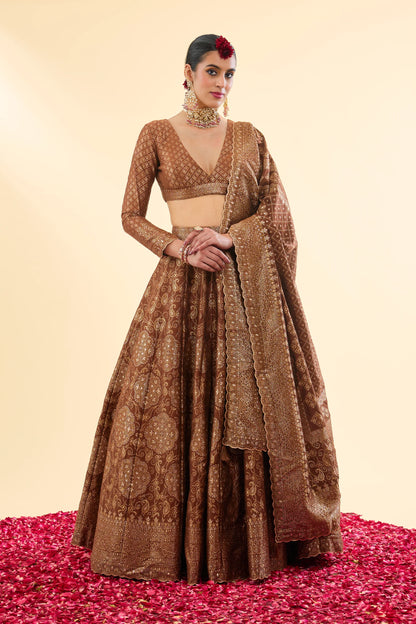 SHEESH MAHAL BROWN LEHENGA WITH DUPATTA SET OF 3