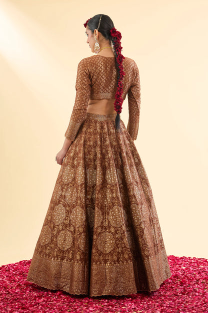 SHEESH MAHAL BROWN LEHENGA WITH DUPATTA SET OF 3