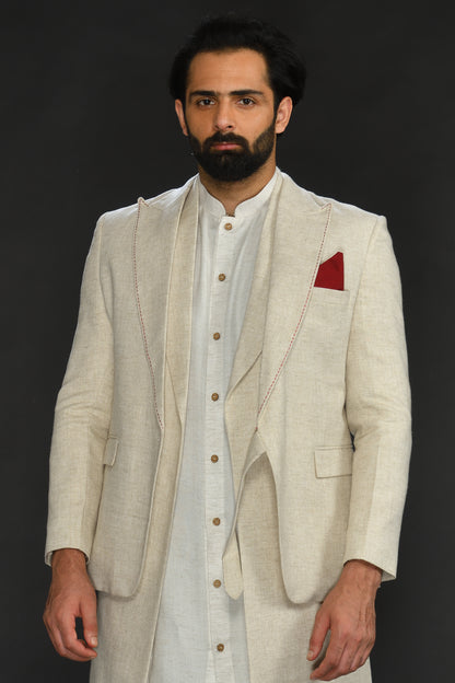 BLAZER WITH LONG BUNDI KURTA AND CHURIDAR