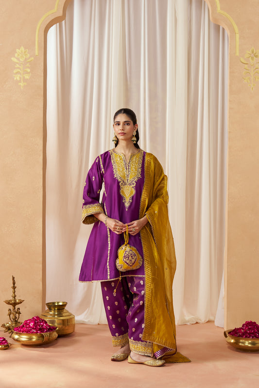 MAAHGUL DEEP PURPLE KALIDAAR CHAUGA WITH SALWAR WITH DUPATTA