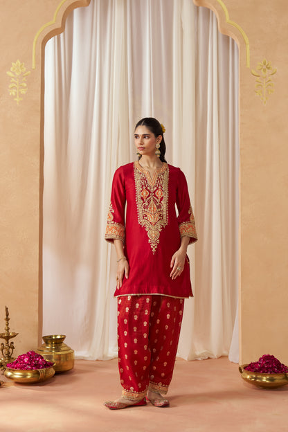 ADEELA DEEP RED KURTA WITH SALWAR AND DUPATTA