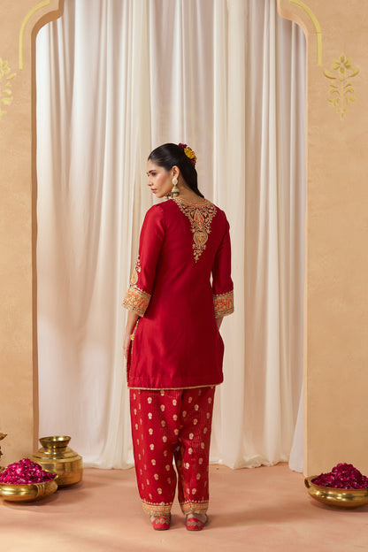 ADEELA DEEP RED KURTA WITH SALWAR AND DUPATTA