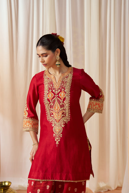 ADEELA DEEP RED KURTA WITH SALWAR AND DUPATTA
