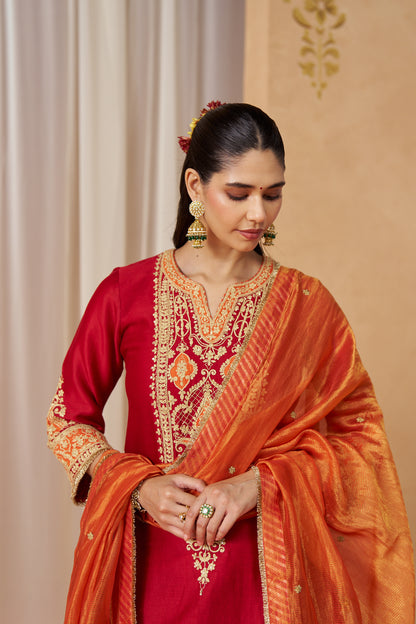 ADEELA DEEP RED KURTA WITH SALWAR AND DUPATTA