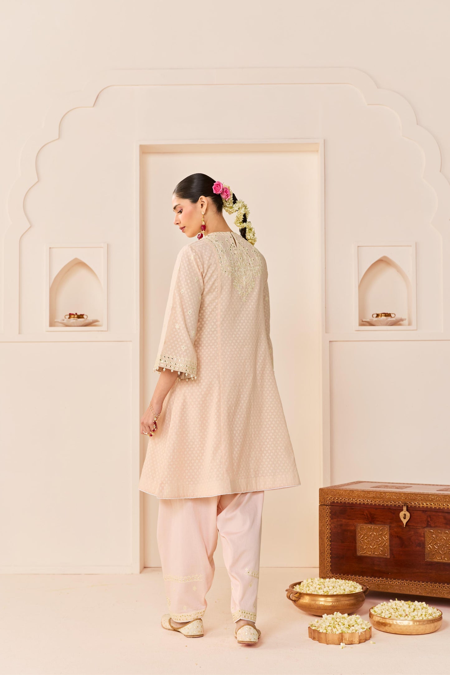 NIDA - CARNATION PINK SHORT CHOGA WITH FARSHI SALWAR AND DUPATTA