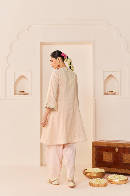 NIDA - CARNATION PINK SHORT CHOGA WITH FARSHI SALWAR AND DUPATTA