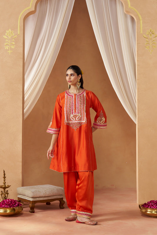 DANEEN BURNT ORANGE CHAUGA WITH SALWAR AND DUPATTA
