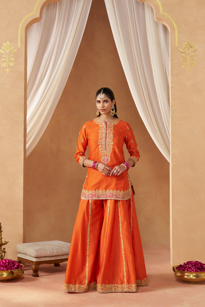 FADIYA BURNT ORANGE KURTA WITH SHARARA AND DUPATTA