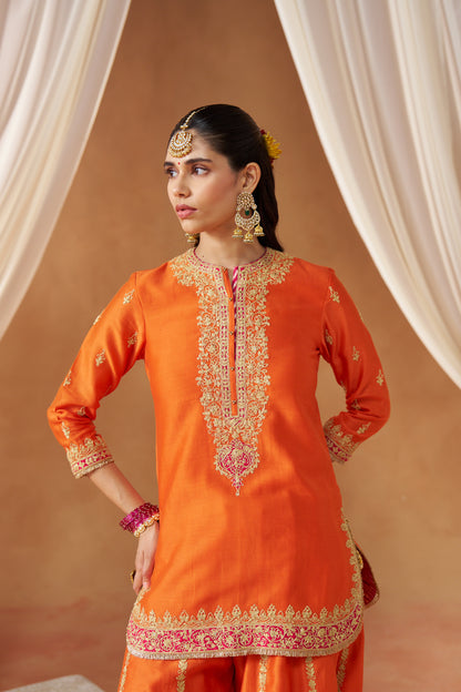 FADIYA BURNT ORANGE KURTA WITH SHARARA AND DUPATTA
