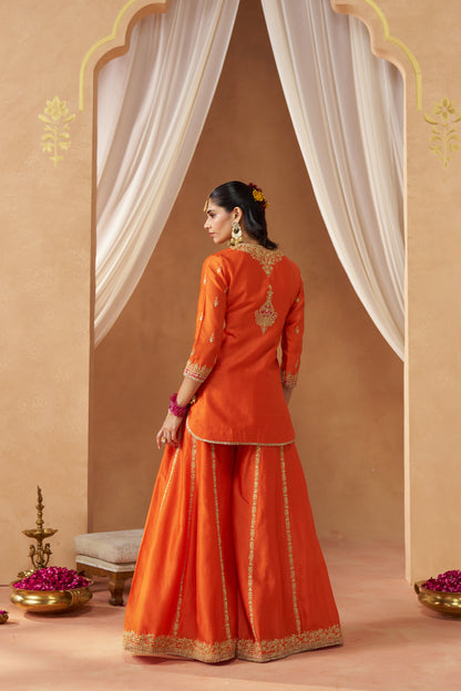 FADIYA BURNT ORANGE KURTA WITH SHARARA AND DUPATTA