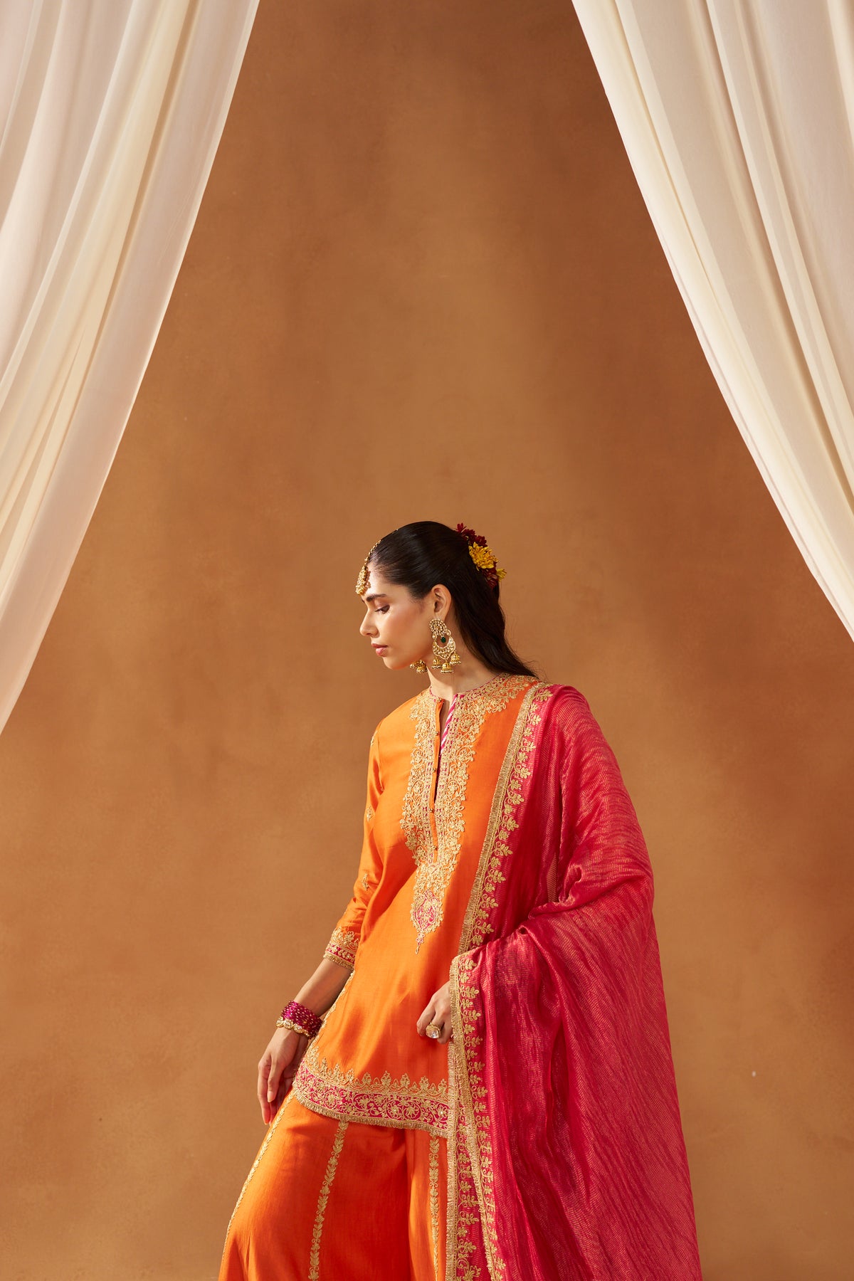 FADIYA BURNT ORANGE KURTA WITH SHARARA AND DUPATTA