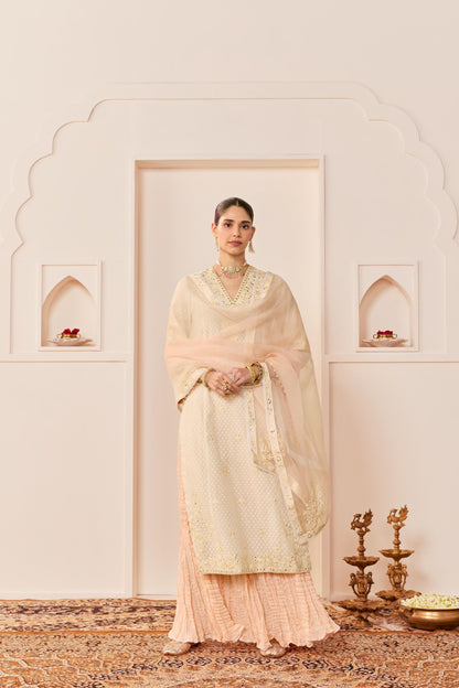 RUHANI - DAISY IVORY LONG KURTA WITH SKIRT AND DUPATTA