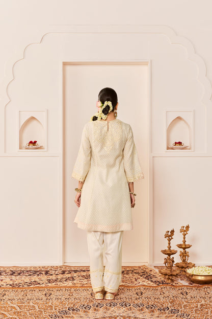 NIDA - DAISY IVORY  SHORT CHOGA WITH FARSHI SALWAR AND DUPATTA