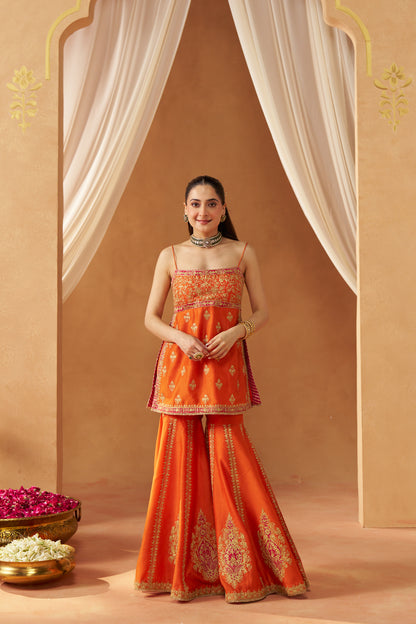 NAJMA BURNT ORANGE KURTA WITH GARARA AND DUPATTA