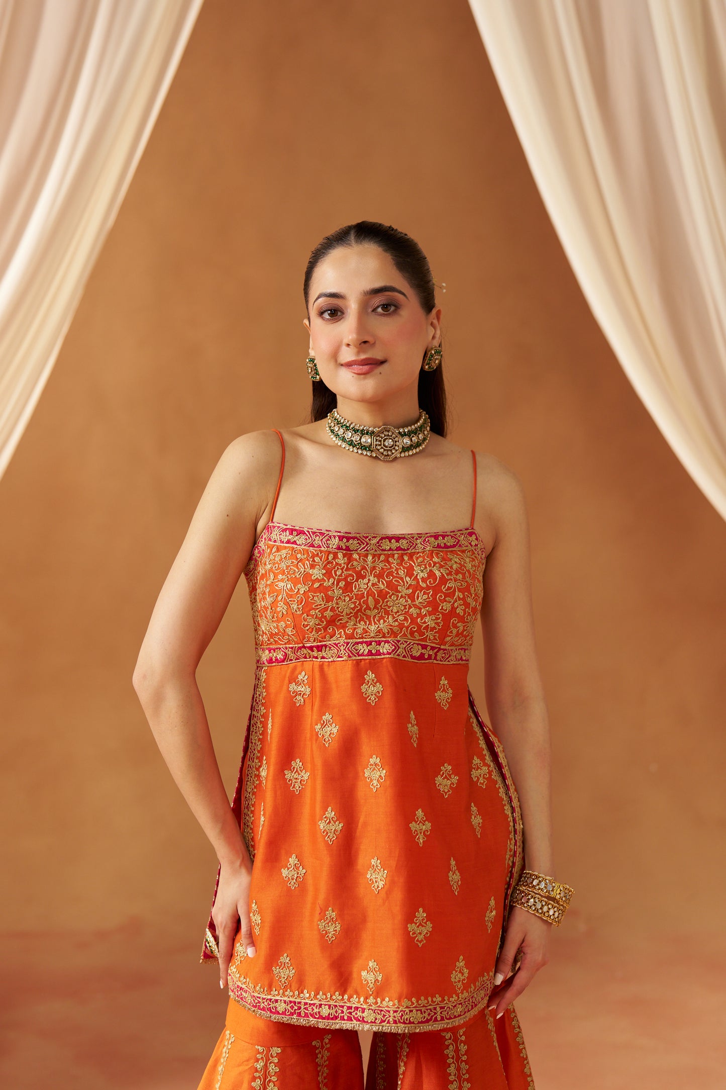 NAJMA BURNT ORANGE KURTA WITH GARARA AND DUPATTA