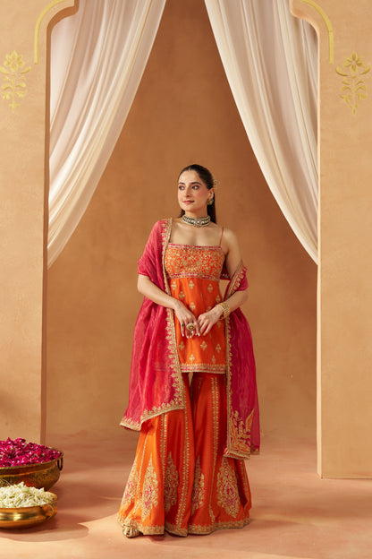 NAJMA BURNT ORANGE KURTA WITH GARARA AND DUPATTA