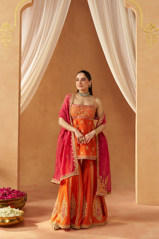 NAJMA BURNT ORANGE KURTA WITH GARARA AND DUPATTA